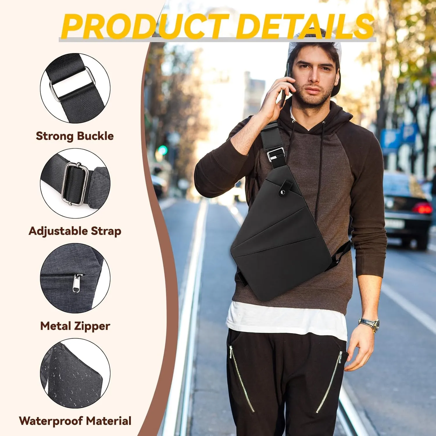 Vipost Anti Theft Crossbody Bags for Women/Men, Multi-Pocket Sling Bag Travel Crossbody Bag for Women with Adjustable Strap