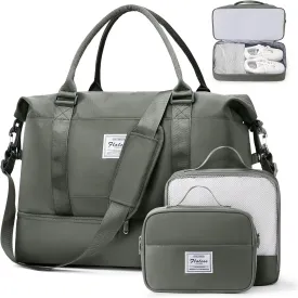 Weekender Bags for Women, Travel Duffel Bags with Shoe Compartment & Wet Pocket,Personal Item Travel Bag for Airlines,Carry on Overnight Tote Bag for women,3Pcs SetOlive Green