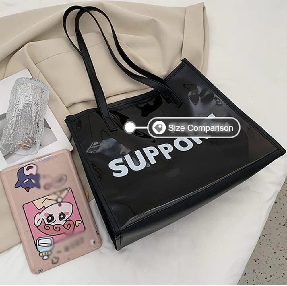 Women Tote Bag Purse Handbag Transparent Shoulder Bag Large Capacity Jelly Purses 2 Pcs Set for Beach Shopping