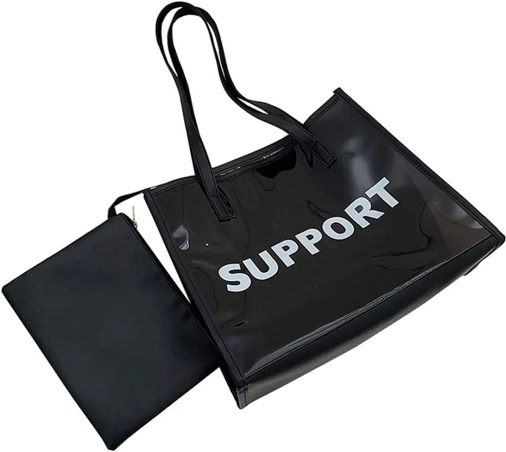 Women Tote Bag Purse Handbag Transparent Shoulder Bag Large Capacity Jelly Purses 2 Pcs Set for Beach Shopping
