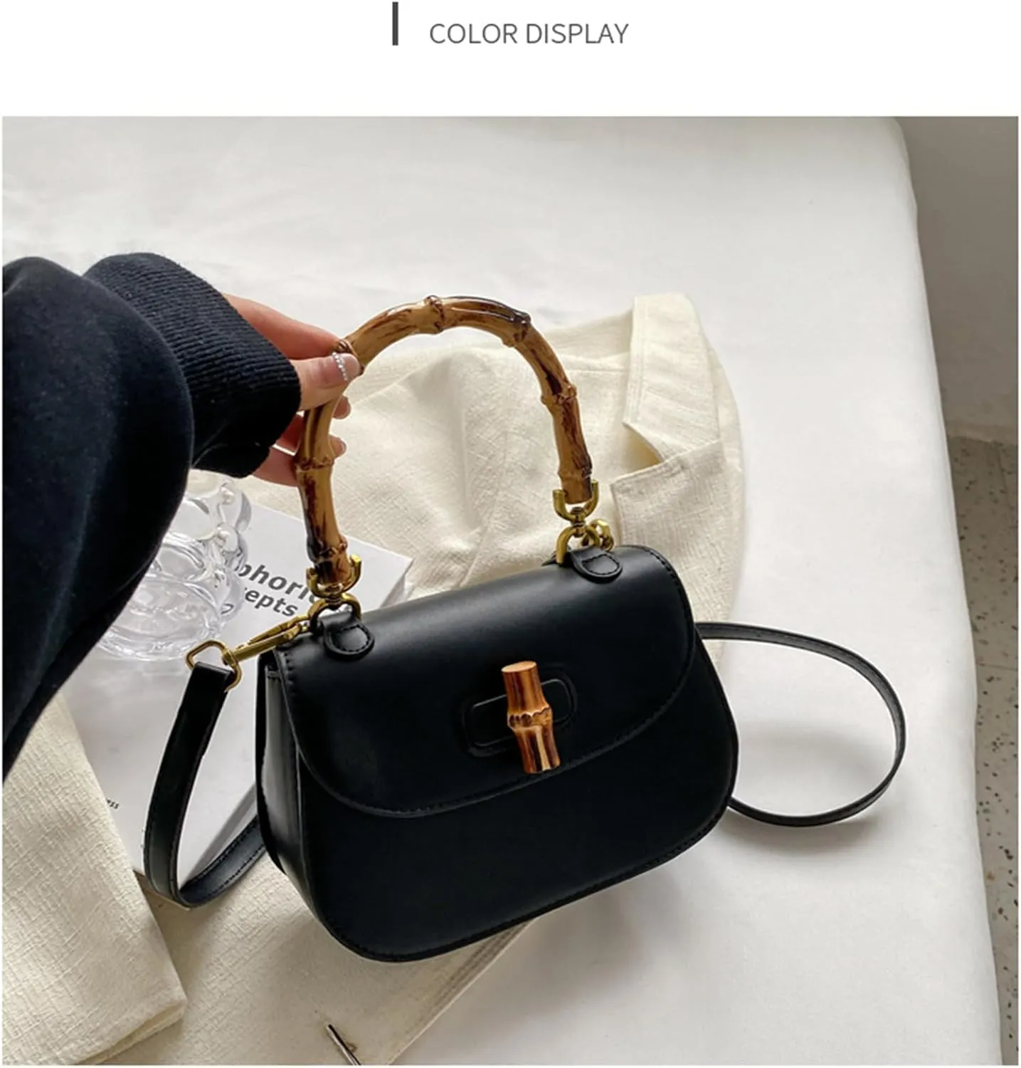 Women'S Leather Tote Handbags,Bamboo Shaped Top Handle Satchel Crossbody Bag Vintage Shoulder Bag