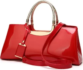 YAQUNICER Top-handle Handbags Purse Tote for Women Patent PU Satchel Gloss Wedding Shoulder Crossbody Bag